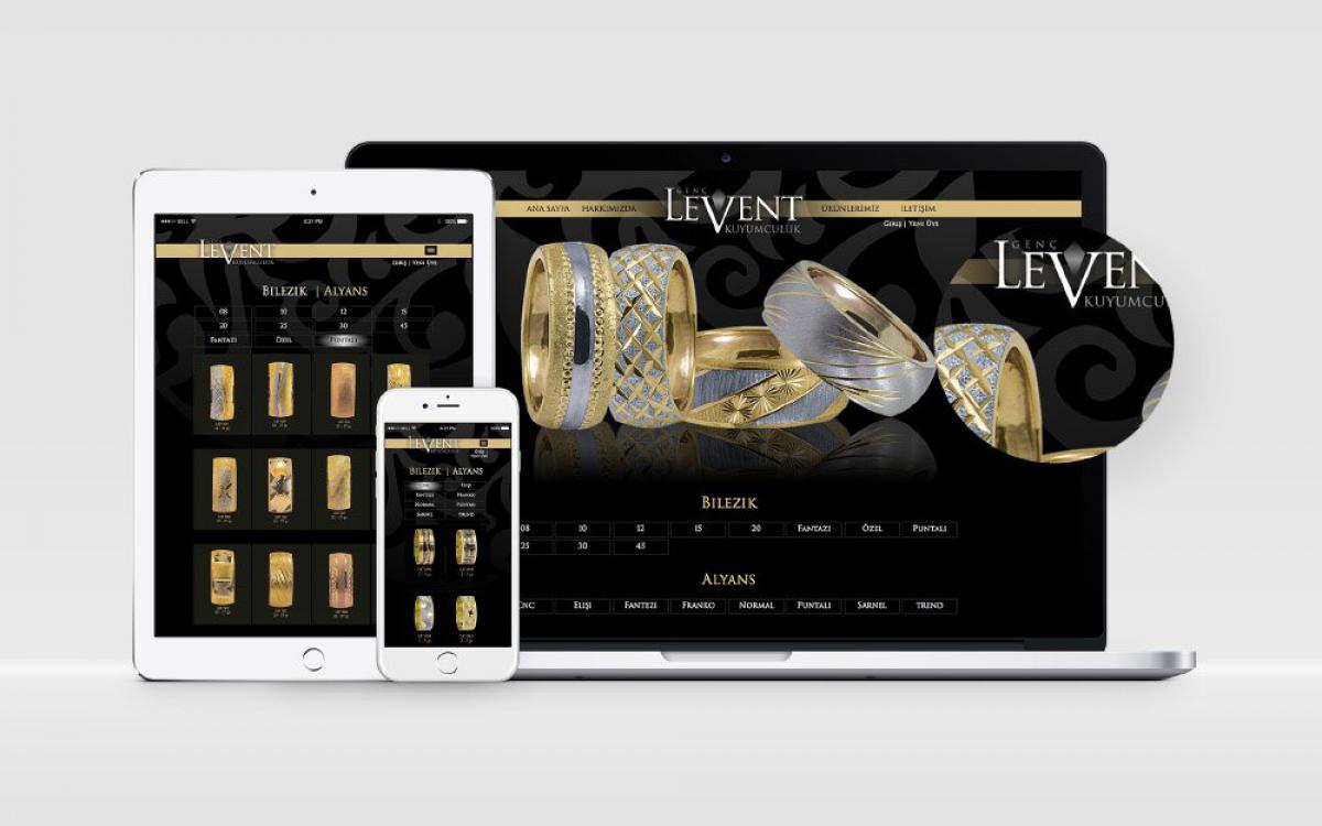 Levent Kuyumculuk Web Sitesi Levent Kuyumculuk firmasnn mevcut logotayp' revize edildi. Responsive (Mobil, Tablet ve Bilgisayar uyumlu) web sitesi tasarm ve programlamas yapld. Yeni eklenecek rnleri mterinin girebilecei ekilde panel hazrlanarak teslim edildi. ortakfikir